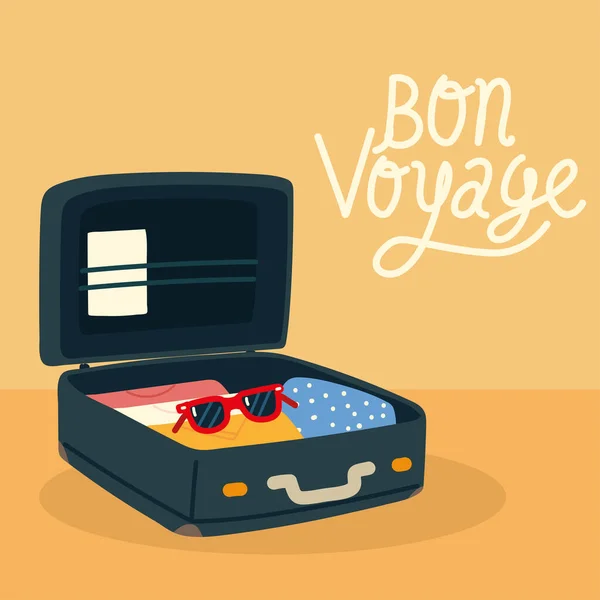 Bon voyage åben kuffert rejse – Stock-vektor