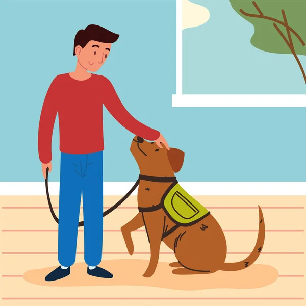 Uomo con un cane carino — Vettoriale Stock