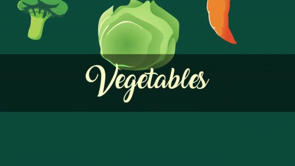 Letras de verduras con animación de alimentos vegetarianos — Vídeos de Stock