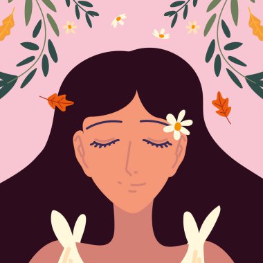 Çiçekli güzel bir kadın.