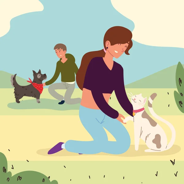 Mensen met huisdieren — Stockvector
