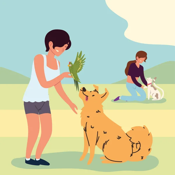 Women with pets — Stock Vector