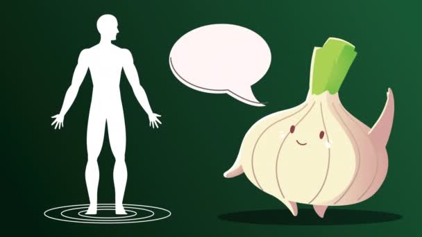 Onion character and healthy human body silhouette — Stock Video