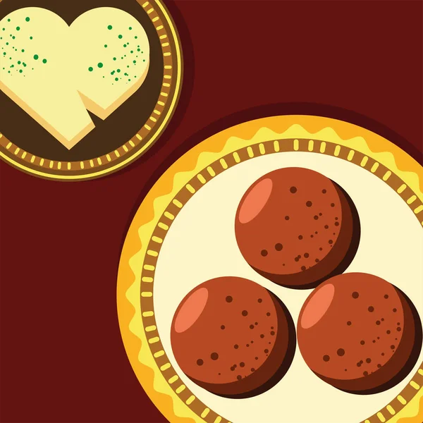 Biscoitos e queijo no prato — Vetor de Stock