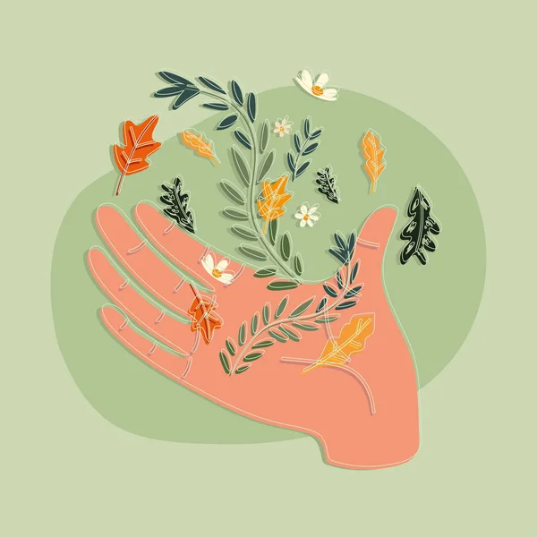 Mano con flores de colores — Vector de stock