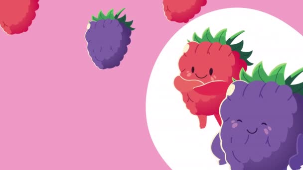 Fraise et mûre fruits personnages animation — Video