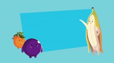 Üzüm ve muz meyveli portakal karakterleri