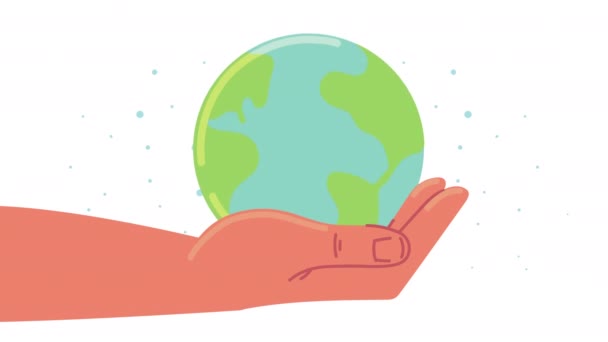 手で地球を持ち上げる生態系のアニメーション — ストック動画