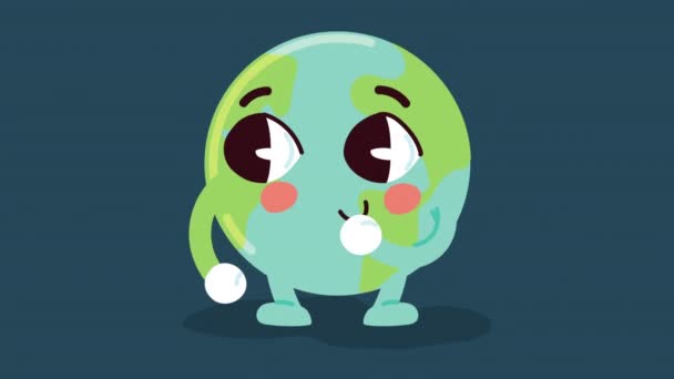 Ecology animation with cute earth planet character — Stock Video