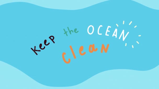 Manter o oceano limpo lettering animação — Vídeo de Stock