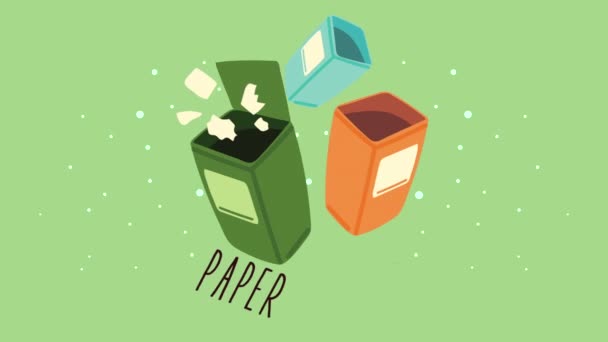 Recycle waste bins ecology animation — Stock Video