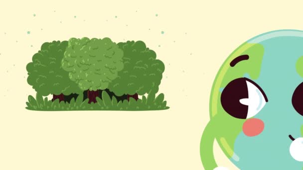 Ecology animation with forest and earth character — Stock Video