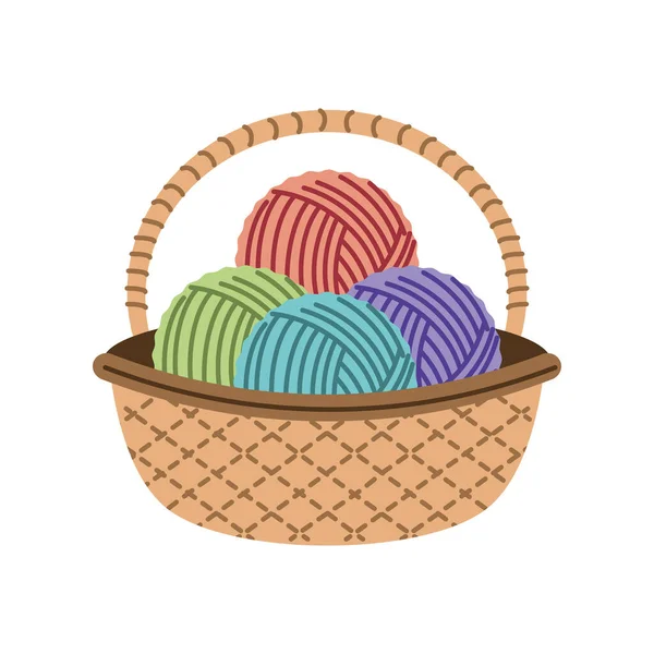 Bolas de lana en cesta — Vector de stock