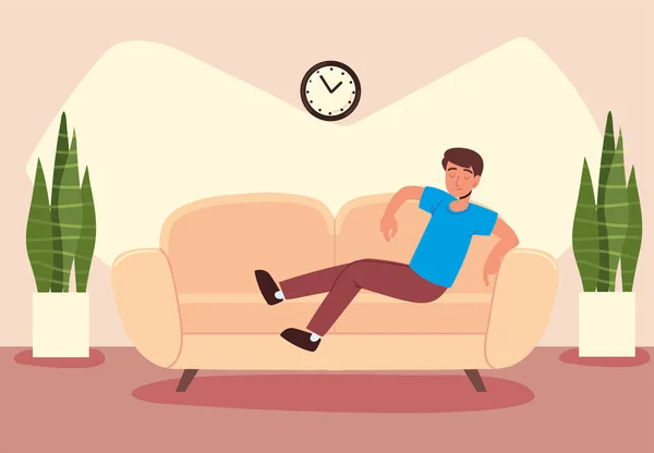 Homme assis sur le canapé — Image vectorielle