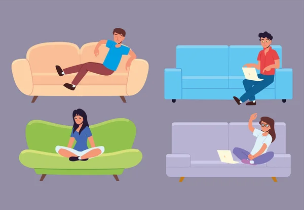 Άτομα που κάθονται στον καναπέ — Διανυσματικό Αρχείο