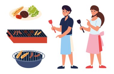 İnsanlar ve barbekü ızgarada