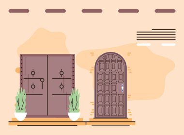 Tahta ön manzara kapıları.