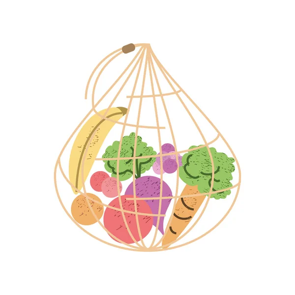 Verdura fresca en bolsa ecológica — Vector de stock