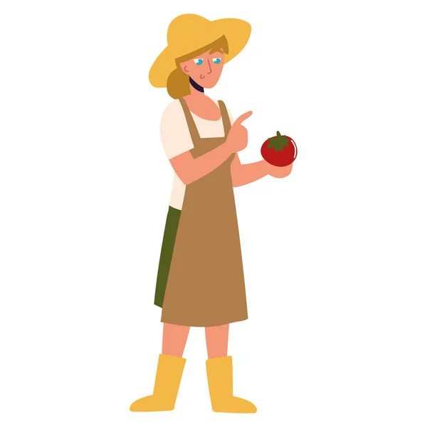 Farmer girl holding tomato — Stock Vector