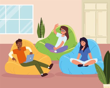 young people on bean chairs