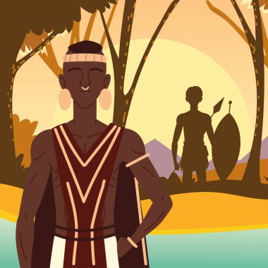 aboriginal men hunters in the forest