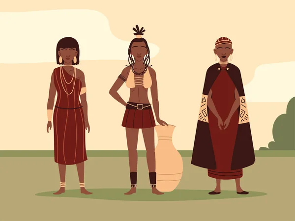 Femmes dans les vêtements tribaux traditionnels — Image vectorielle