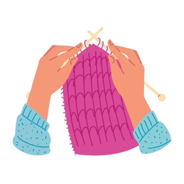 Hands weaving pink cloth — Vector de stock