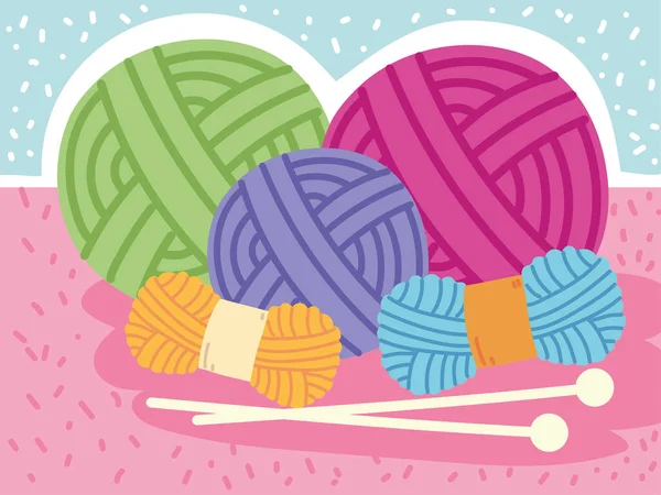 Knitting colored balls of wool — Vector de stock