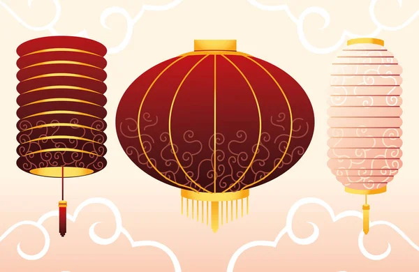 Set chinese paper lantern — Stock Vector