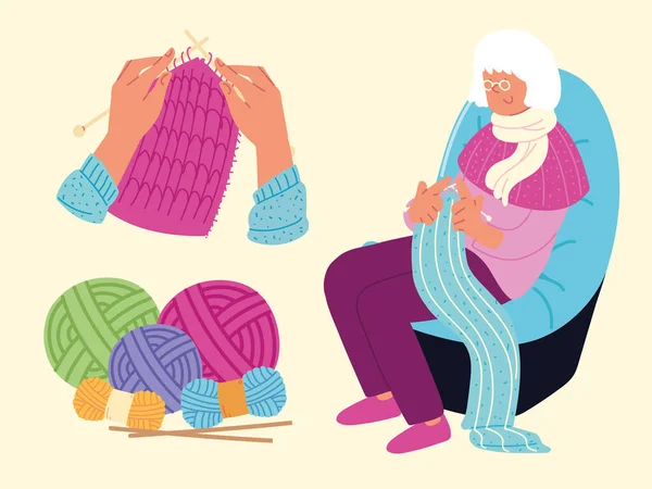 Grandmother knits set — Vector de stock