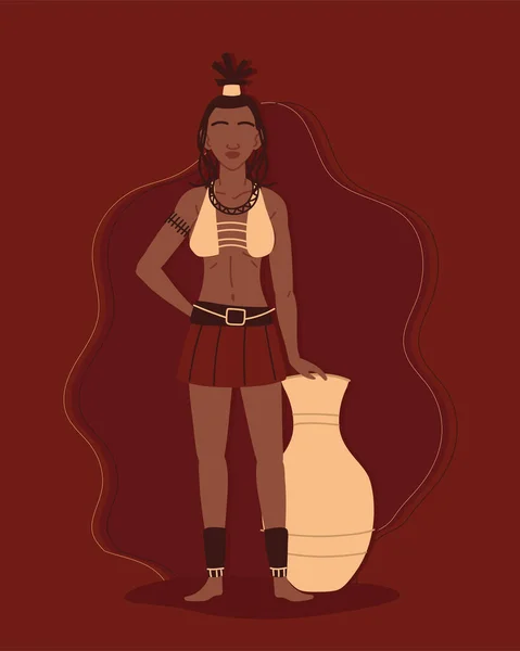 Girl aboriginal with jug clay — Stok Vektör
