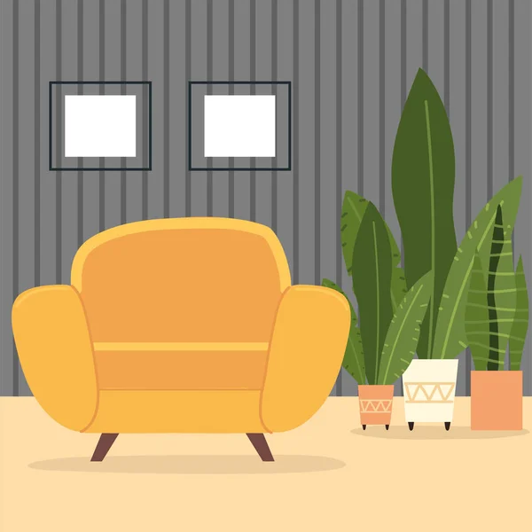 Fauteuil confort et plantes d'intérieur — Image vectorielle