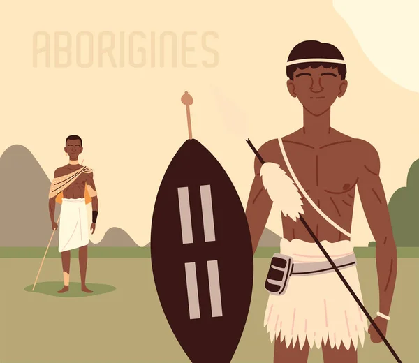 Aborigines men in the land — стоковый вектор