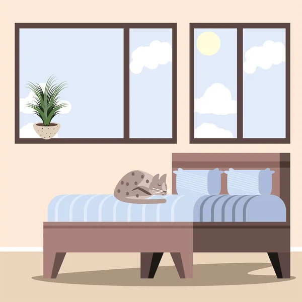 Спящая кошка в постели — стоковый вектор