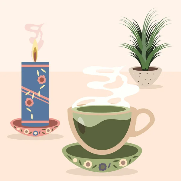 Set icons tea cup and candle — стоковый вектор