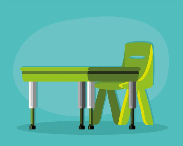 Zöld iskola íróasztal és szék — Stock Vector