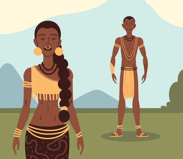 Couple autochtone à l'extérieur — Image vectorielle