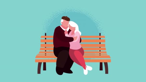 Abuelos pareja abrazando amantes personajes — Vídeos de Stock