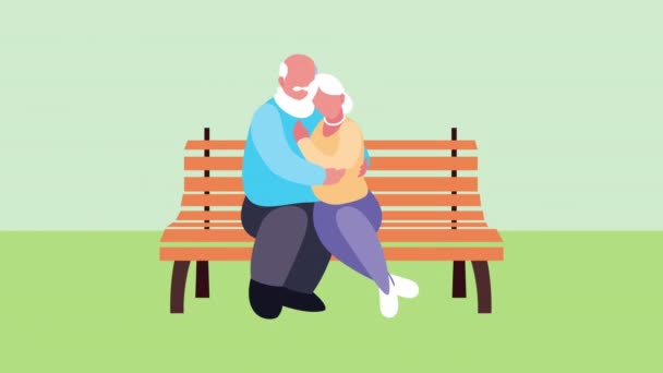 Grandparents couple hugging lovers characters — Stock Video