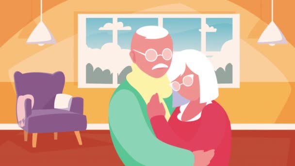 Grootouders paar knuffelen liefhebbers personages — Stockvideo