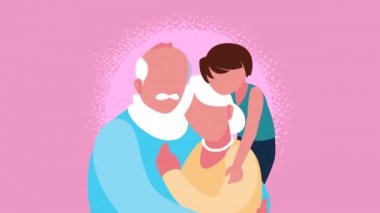 Büyük anne ve büyük baba torununa sarılıyor.