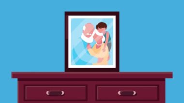 Büyük anne ve büyük baba ve torununun portresi.