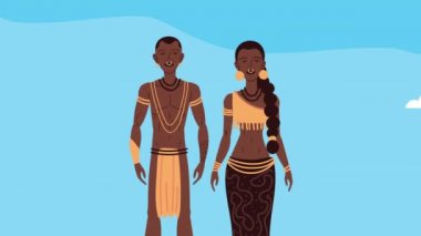 afro yerli çift etnik karakter animasyonu