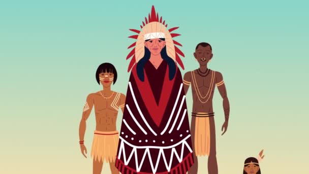 Jefe y grupo de la tribu del indigenero masculino — Vídeo de stock