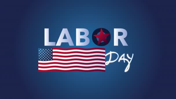 Letras del día del trabajo y animación de bandera de EE.UU. — Vídeos de Stock