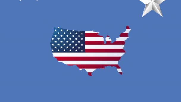 Usa celebration day animation with map and stars — Stock Video