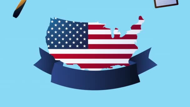 Happy labor day animation with map and ocupations icons — Stock Video
