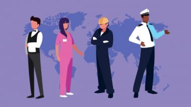 Dünya gezegeninde çalışan dört profesyonel işçi