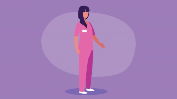 Enfermera ocupación trabajador carácter animación — Vídeo de stock