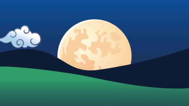 Vollmond und Wolken Nacht Szene Animation — Stockvideo